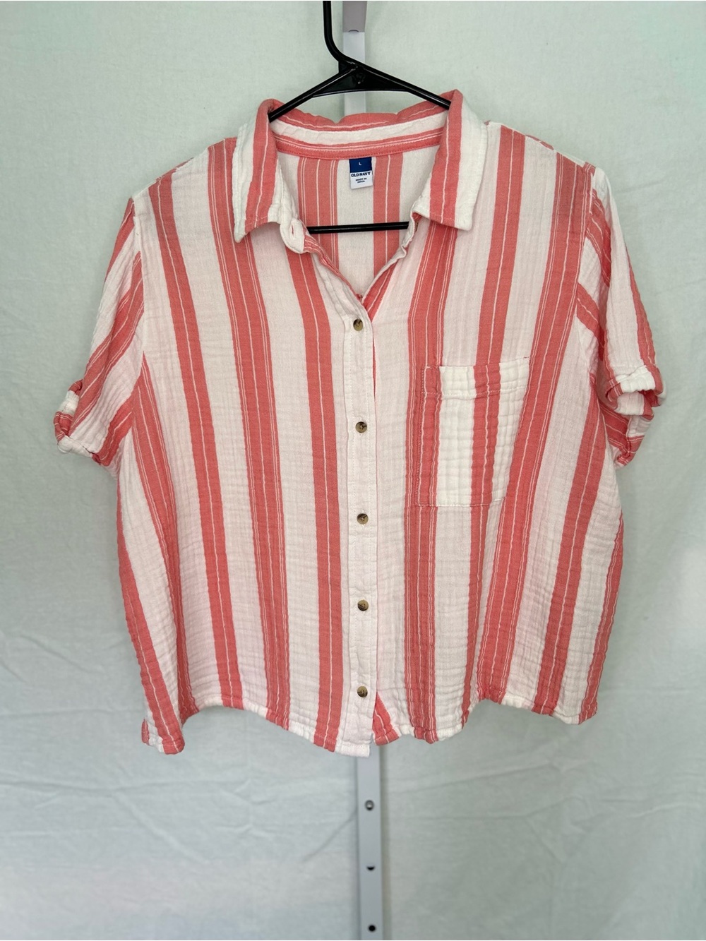 Old Navy Striped Crinkle Gauze Cotton Crop Button Up Top Large